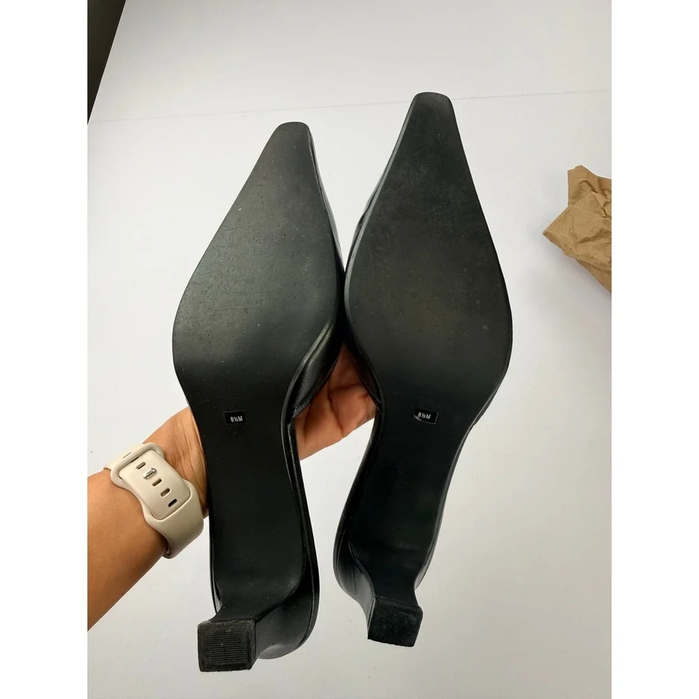 Franco Sarto Black Leather Bow Square Toe Mule Heels Size 8.5M Y2K Balletcore